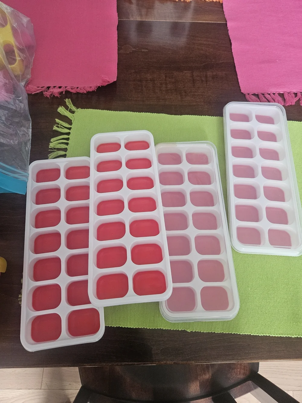 Stackable Silicone Ice Cube Trays with White Lids and Red Bases